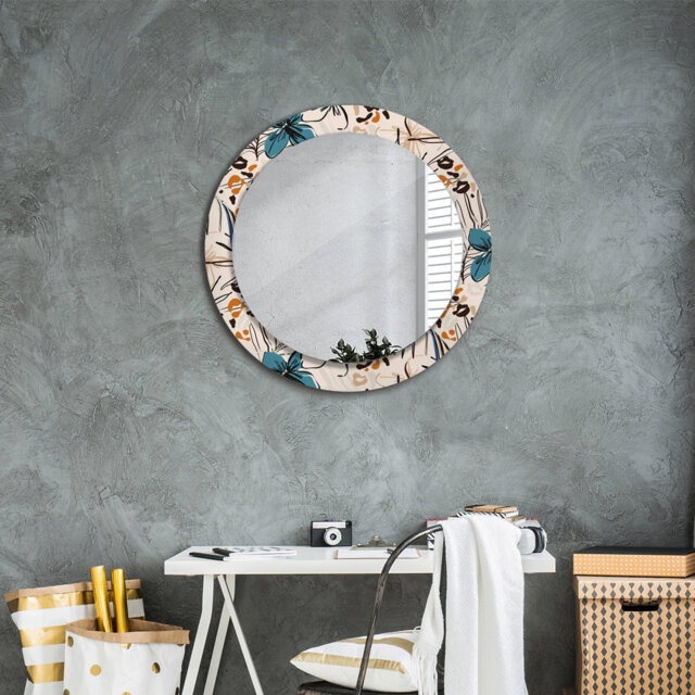 Huldar Round Glass Framed Wall Mounted Accent Mirror in Black/Blue