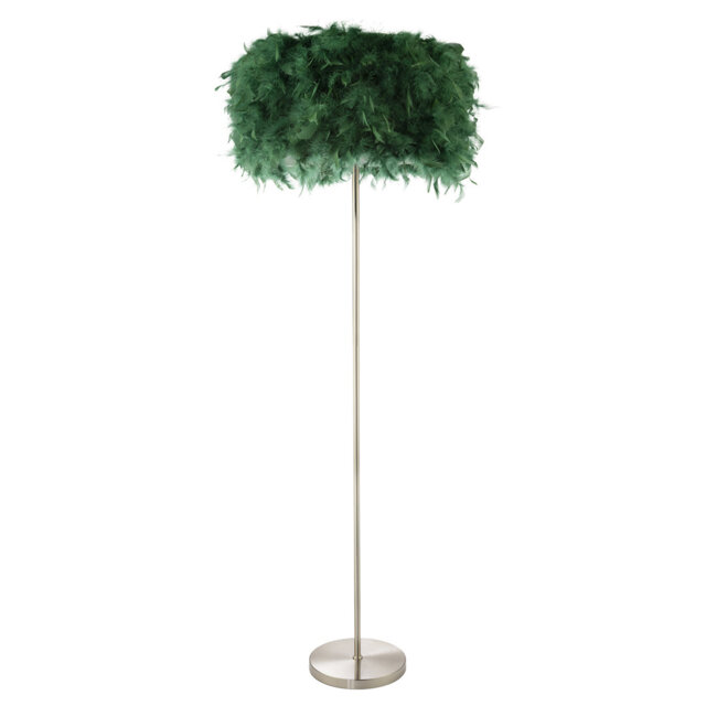 Modern And Chic Midnight Blue Feather Floor Lamp With Satin Nickel Plated Base By