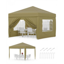 Pop Up Gazebo with 4 Sidewalls, 3m x 3m Marquee Party Tent with 4 Stakes, 4 Ropes, 4 Sandbags & Wheeled Bag