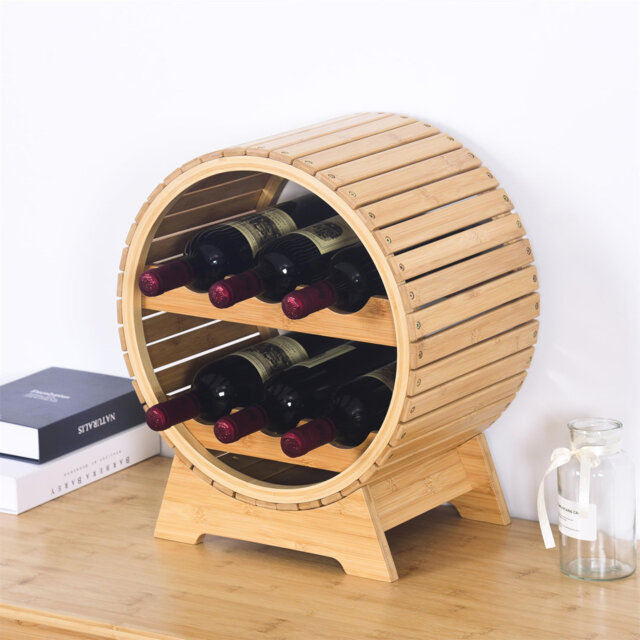 Wine Rack, Wooden Wine Holder, Rustic Rack For Wine Storage, Free Standing Wine Storage Unit, Cellar, Kitchen, Living Room, Wine Bar, Barrel Bottle Ra