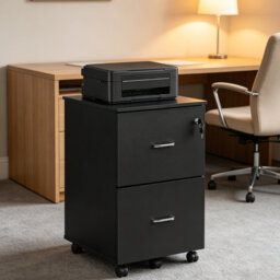 2-Drawer Locking File Cabinet, Small Rolling File Cabinet, Black