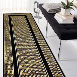 Modern GLOSS rug, rug for living room, bedroom, kitchen, hallway, frame, Greek black / gold