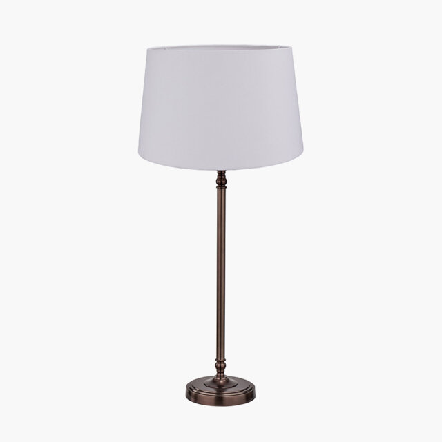 Bhupendra Antique Bronze Metal Candlestick Table Lamp Base with Winston 35cm White Handloom Tapered Lampshade