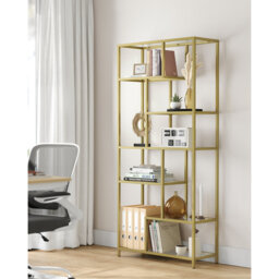 Bookshelf, 6-Tier Tall Bookcase, Plant Stand, Display Shelf, 30 X 80 X 180 Cm, Tempered Glass, For Study, Office, Living Room, Bedroom, Kitchen, Simpl