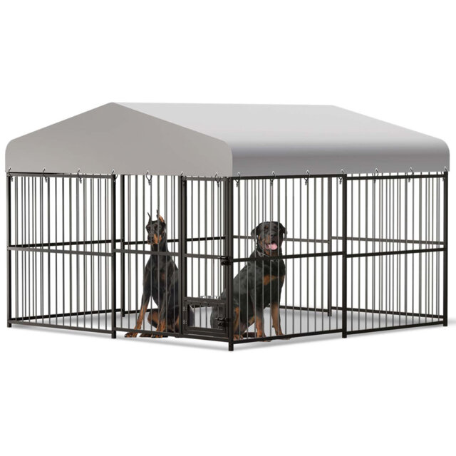 Heavy Duty Outdoor Dog Kennel 10x10x6FT, Large Secure Dog House with UV-Resistant Waterproof Roof, Anti-Rust Welded Wire, Easy Assembly for Medium and
