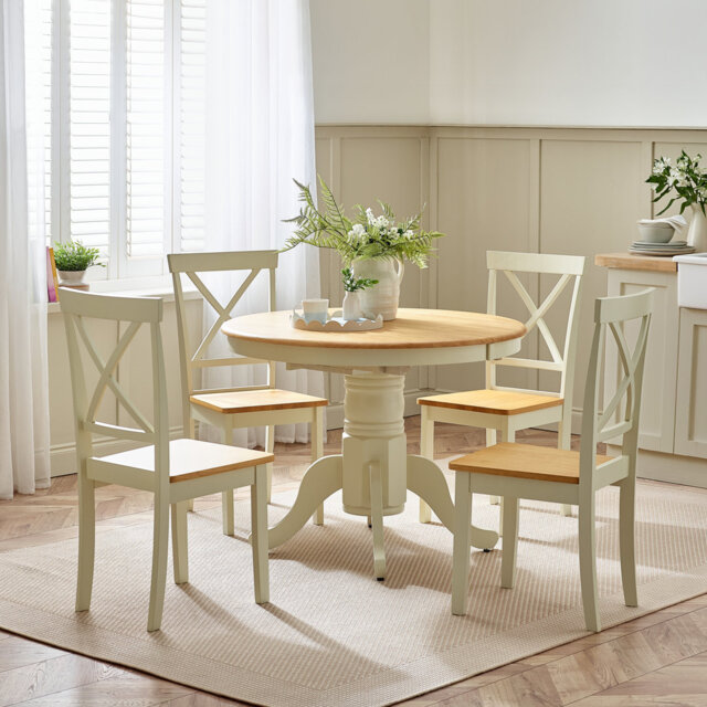 Prestow Round Extending Dining Table & Shannondale Chairs - Rustic Farmhouse Kitchen