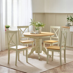 Prestow Round Extending Dining Table & Shannondale Chairs - Rustic Farmhouse Kitchen