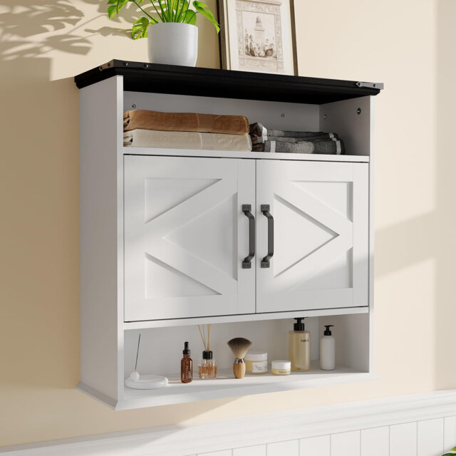 Bathroom Wall Cabinet - Medicine Cabinet with Barn Doors & Adjustable Shelf - 25x23.6x9 Inch Wall Cabinet for Bathroom, Kitchen, Laundry Room, Entrywa