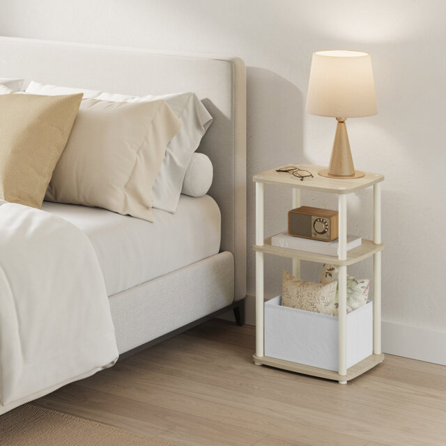 Superfast Toolless Assembly, Side Table, 3-Tier Nightstand With Storage, Fabric Basket, For Bedroom Living Room, Steel Frame, 11.8 X 13.4 X 22.8 Inche