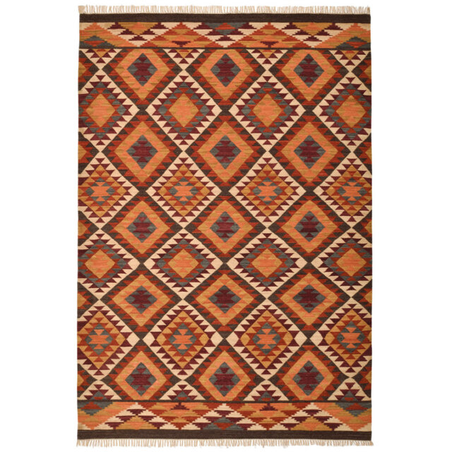 Keynot Handwoven Wool/Cotton Brown/Red/Orange Rug