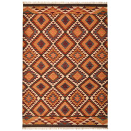 Keynot Handwoven Wool/Cotton Brown/Red/Orange Rug