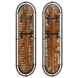 Wall-Mounted Coat Racks With 4 Hooks 2 Pcs Solid Wood Acacia