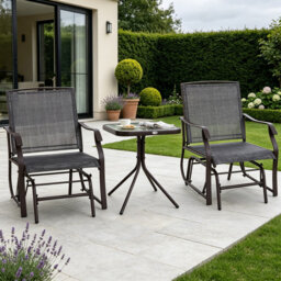 3 Piece Glider Rocking Chair Set Grey Outdoor Patio Bistro Furniture with Table Single Seater Rocker Garden Swing for Porch Balcony