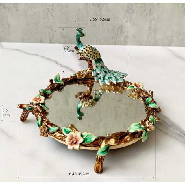 Ornate Metal Vanity Tray with Ring Holder - Jewelry & Makeup Decorative Organizer for Vanity/Dresser/Bathroom