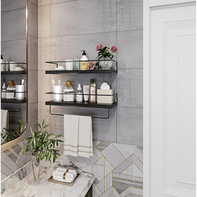 Wall Mounted Floating Shelves, 2 Wooden Bathroom Shelves, Hanging Wall Shelves