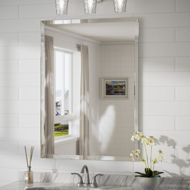 Shatterproof Beveled Frameless Bathroom Vanity Mirror
