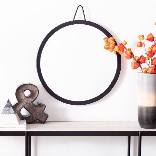 Brunston Round Metal Framed Wall Mounted Accent Mirror in Black