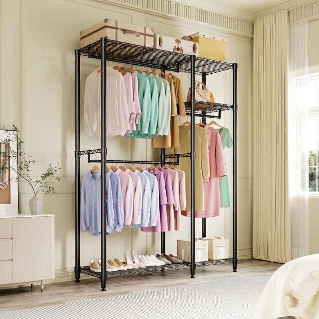 Heavy Duty Metal Garment Rack - Freestanding Closet Organizer System - Adjustable Shelves & Hanging Rods - Large Capacity Storage for Bedroom, Laundry