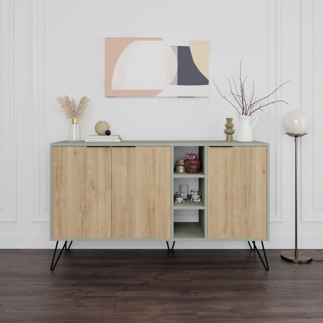 Jaycee 142 Cm Wide Sideboard - Stylish Storage Cabinet with Metal Hairpin Legs