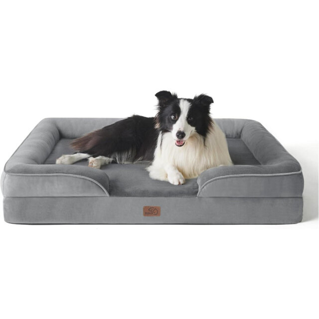 Large Dog Bed Sofa - Washable Orthopedic Dog Beds And Couch With Removable Flannel Cover, Waterproof Dog Pillow With U-Shape Bolster, Grey Squre Pet B