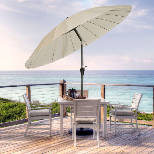 250cm Round Parasol Garden Umbrella Aluminum with Crank Tilt Mechanism Sun Shade for Garden Patio Cream
