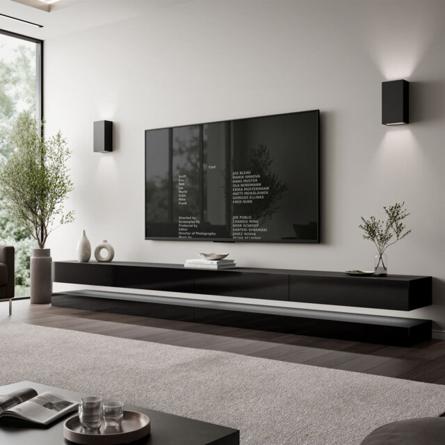 "Unfinished TV Stand for TVs up to 88"" with Fireplace Included"