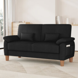 180cm corduroy 2-seater sofa with solid wood frame, spring seat cushion and two throw pillows