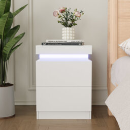 Bedside Table with Charging, 3 Layer Side Table with LED light, Remote and App Control