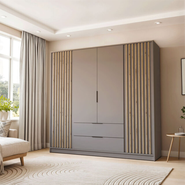 Theroux 4 Door Solid + Manufactured Wood Wardrobe