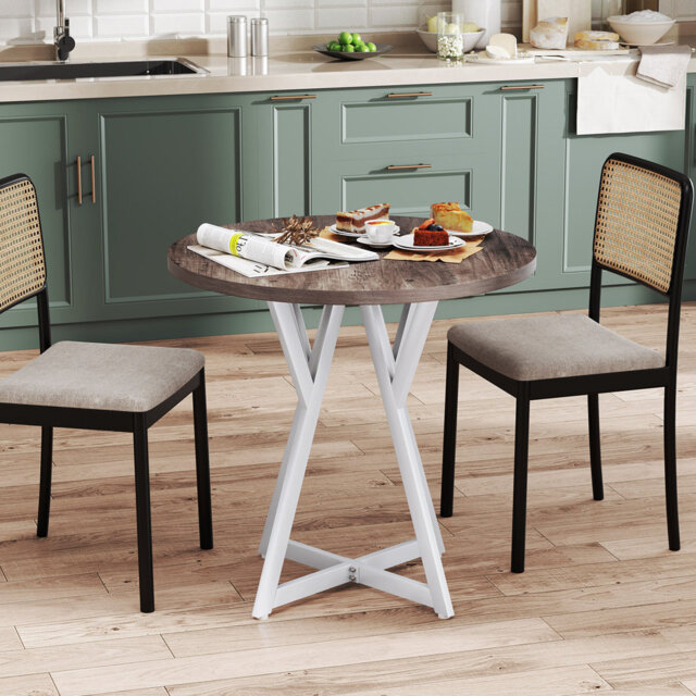80Cm Round Dining Table Wooden Kitchen Table W/ Metal Pedestal Base