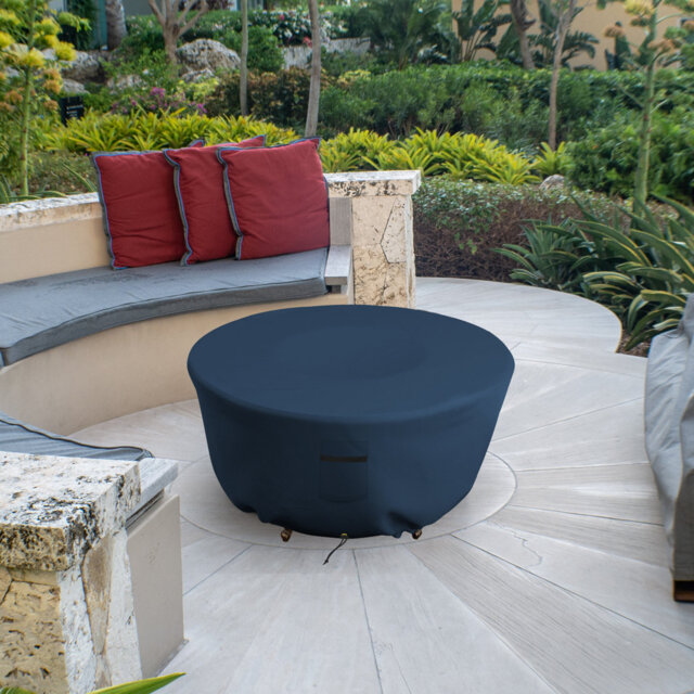 Heavy-Duty Outdoor Round Fire Pit Cover, Patio Durable & UV Resistant Waterproof Fire Table Cover