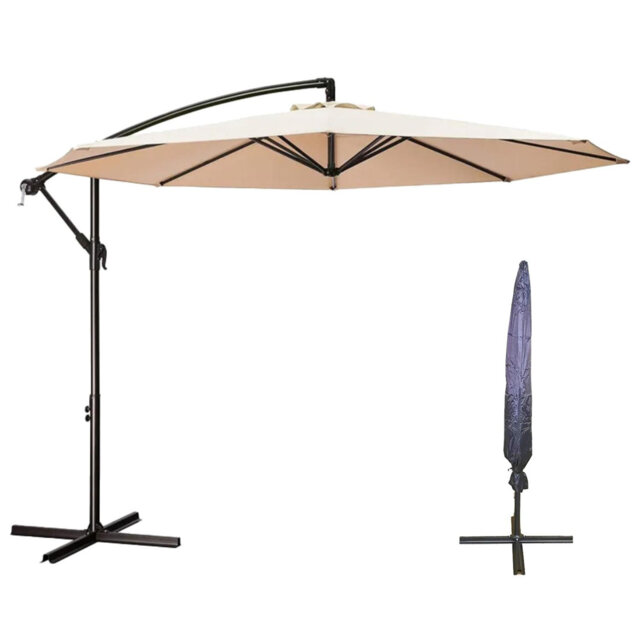 Chafic Samuel Alexander 3m Cantilever Parasol in Beige with Crank Handle for Patio Garden Banana Parasol with UV Protection Outdoor Umbrella Sun Shade