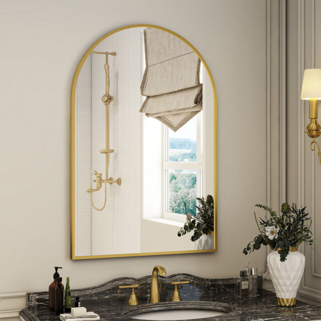 Lilaram Arched Metal Framed Wall Mirror Bathroom Mirror