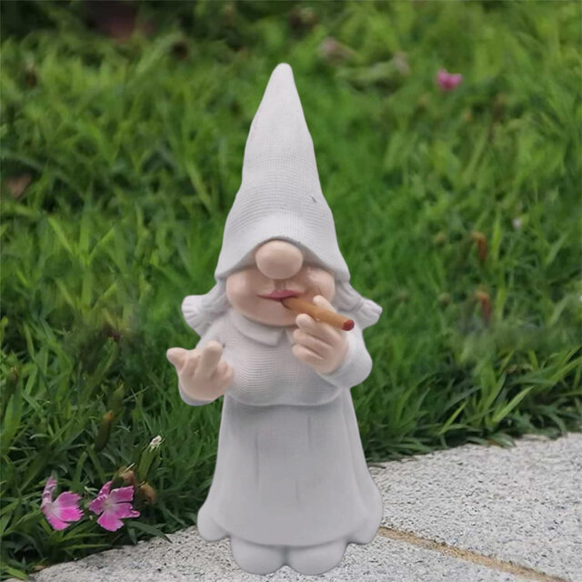 8'' Naughty Smoking Lady Gnome Statue, Middle Finger Outdoor Garden Yard Decor