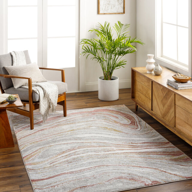 Abstract Modern Marble Coral Beige Area Rug