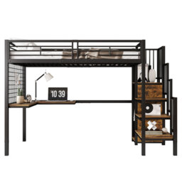Loft Bed Frame with Storage Included with Built-in Ladder Included with Desk Included