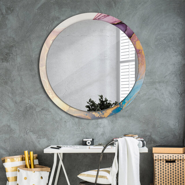 Huldar Round Glass Framed Wall Mounted Accent Mirror in Brown/Purple