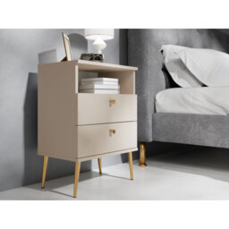 Abbegayle bedside table with a drawer, golden handles and feet