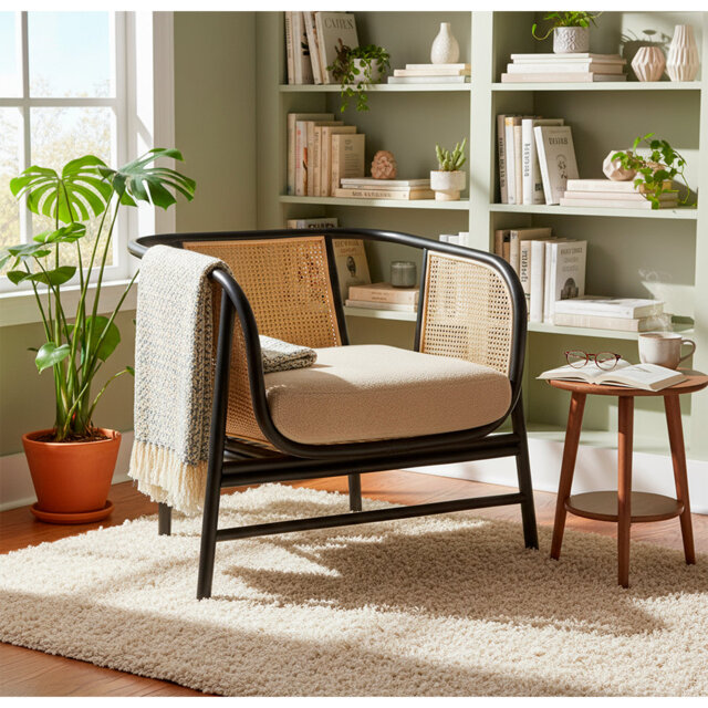 Seoul Black Wicker rattan chair with webbing