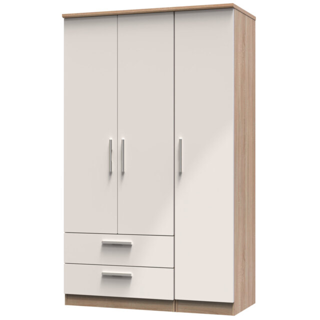 Borgeson Triple 2 Drawer Wardrobe in Grey Gloss & Grey