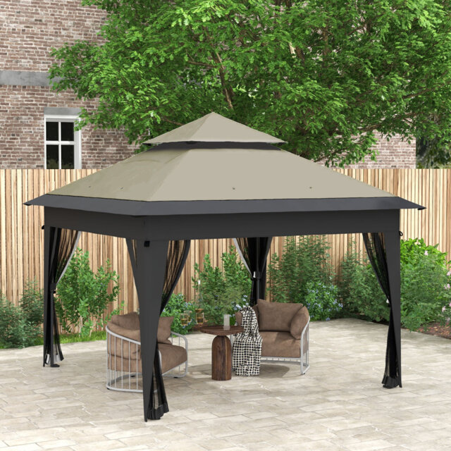3 X 3m Pop Up Gazebo With Mosquito Netting, 1-button Push Easy Up Marquee, Double Roof, Height Adjustable, Powder-coated Steel Frame, With Carry Bag S