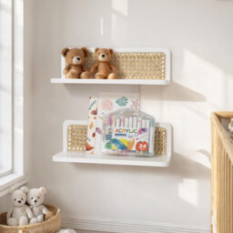 Rattan Floating Wall Shelves 40Cm Set Of 2, For Living Room Nursery Bedroom
