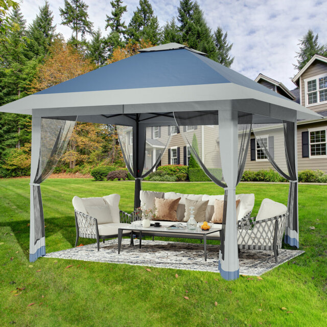 13x13FT Pop-Up Outdoor Gazebo Canopy, Double Vented Roof, Adjustable Height, Portable Pavilion with Mosquito Netting, Mesh Curtains for Backyard, Gard