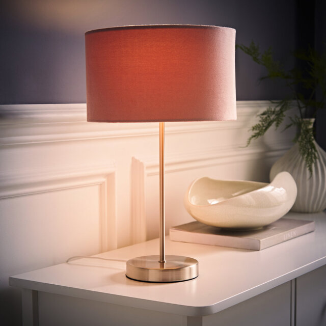 Dadiva Brushed Chrome Stem Table Lamp with Velvet Reni Shade