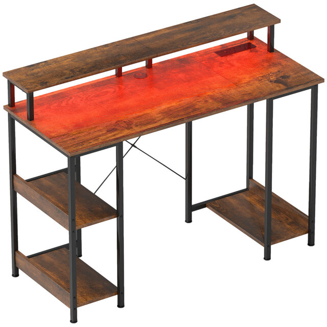 LED Computer Desk 120*50*89.5 cm Engineered Wood 1 Piece Computer Desk Rustic Brown Built-In Power Outlet