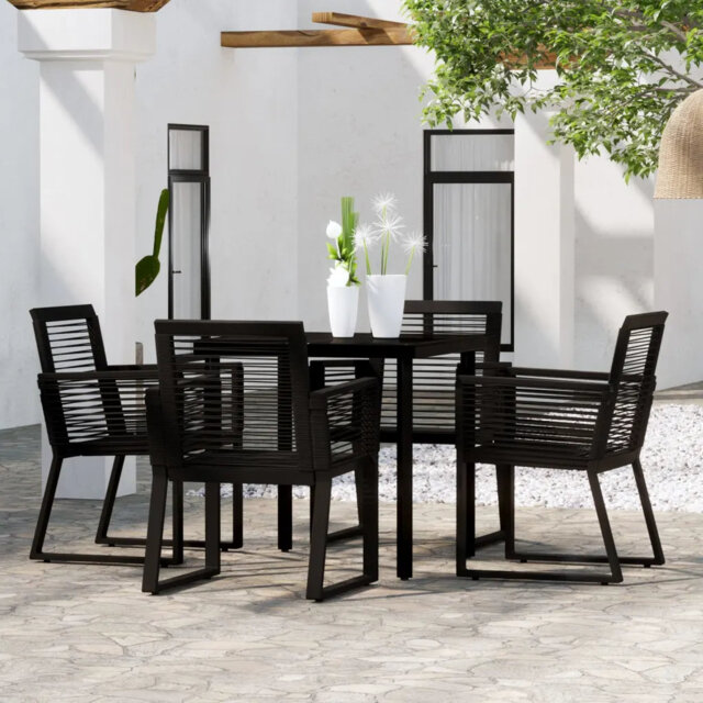 Ebern Designs 5 Piece Garden Dining Set Black, 1 Table, 4 Chair
