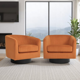 Velvet Upholstered Swivel Barrel Chair