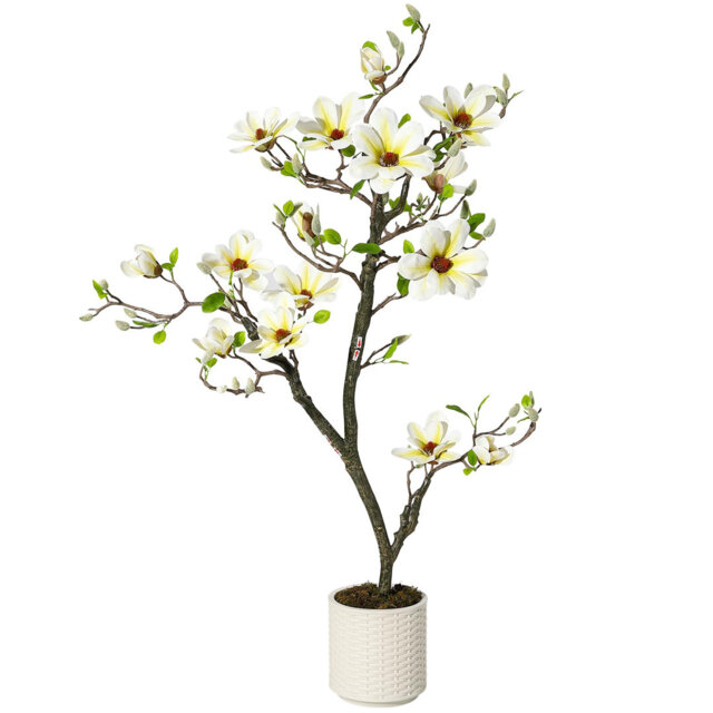 Artificial Magnolia Tree - Indoor Simulation Tree with Realistic Leaves & Flowers - Perfect for Interior Decoration, Living Room, Doorway, Office & Ho