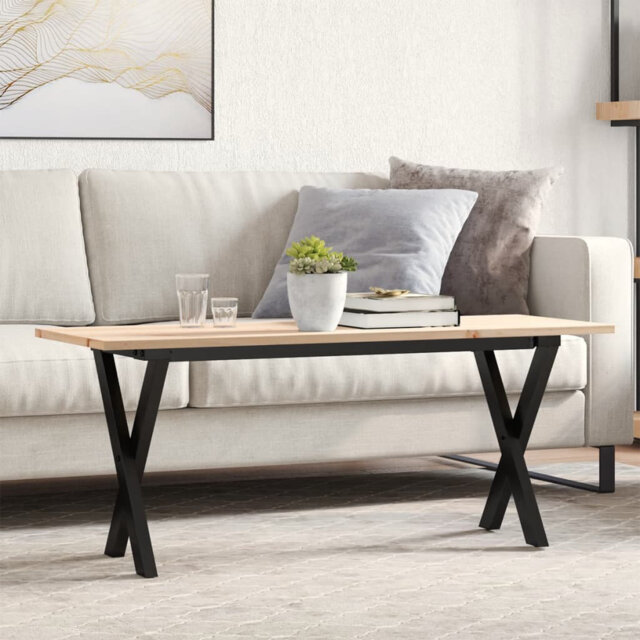 vidaXL Coffee Table X-Frame Solid Wood Pine and Steel