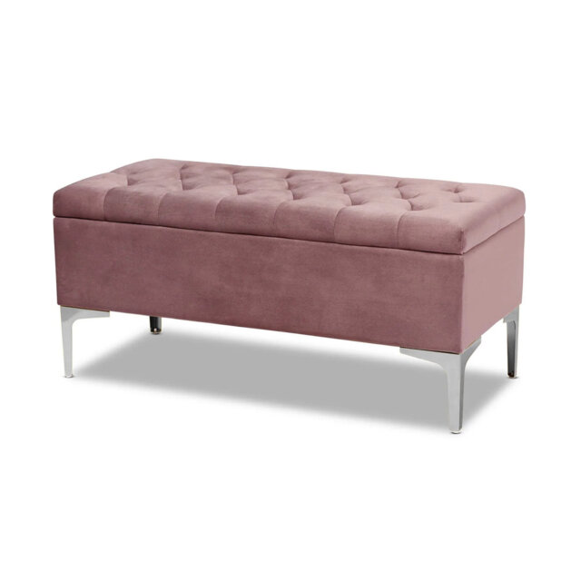 Modena Wide Velvet Tufted Rectangle Ottoman Storage Bench with Legs, Upholstered Multi-Function Footstool Bench for Living Room & Bedroom